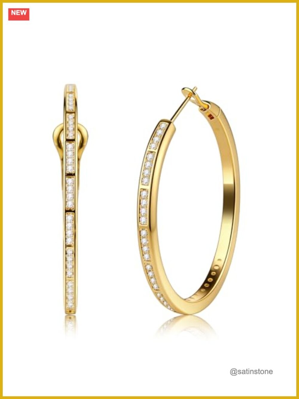 14K Gold Moissanite Huggie Hoop Earrings C-Shaped Click-Top Lightweight